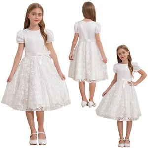 Girls Dress With Belt Gown Formal Princess Embroidery Wedding Knee Length Prom - Picture 1 of 22