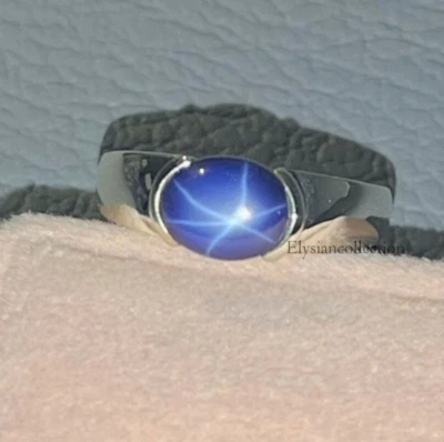 Anillo estrella azul lindy para hombre anillo de plata de ley 925 anillo de zafiro estrella de 6 rayos Foto 1 de 4