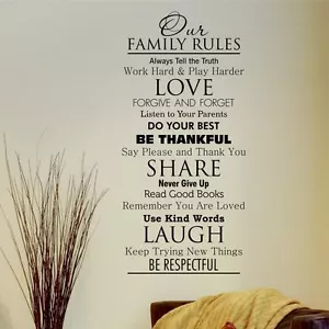 OUR FAMILY RULES Classic Removable Home Wall Decal Vinyl Quote Decor Art DIY 45" - Picture 1 of 1