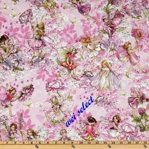 BTHY rosa Blütenblatt Blume Feen Allover Feen Baumwolle Stoff von 1/2 YARD DC5057 - Bild 1 von 1