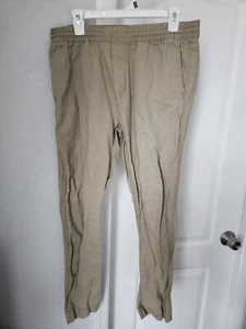H&M L.O.G.G Khaki Jogger Pants Men's Medium Tan Flat Front Stretch Waistband - Picture 1 of 10