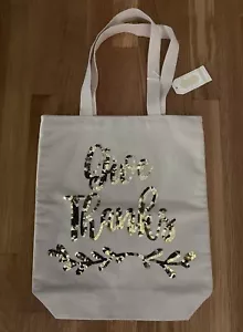 Borsa shopper in tela marrone chiaro con oro ""Grazie - Foto 1 di 7