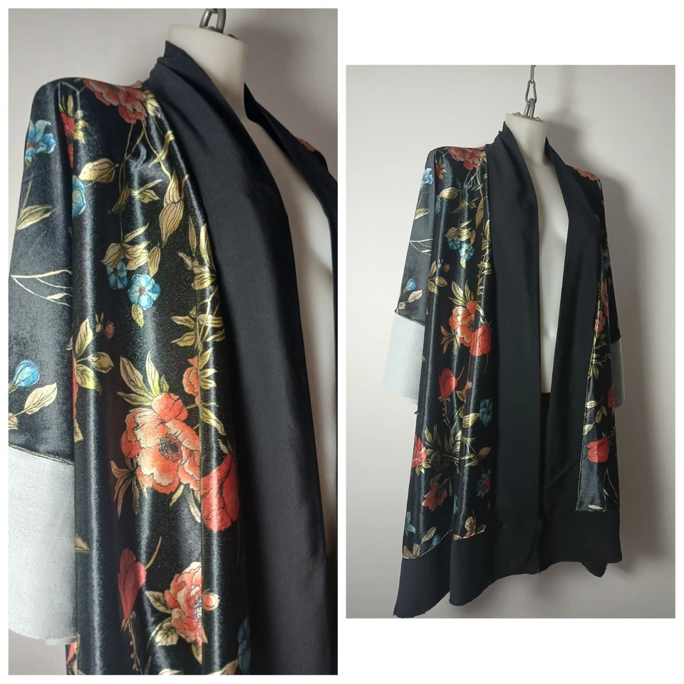  NEW RARE HANDMADE KIMONO JACKET BESPOKE FRENCH FLORAL VELVET DESIGN ONE SIZE  - Image 1 of 4