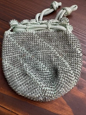 Antique Victorian /Edwardian FLAPPER 1920'S TEAL DRAWSTRING RETICULE Beaded Bag - Image 1 of 4