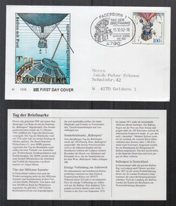 BRD 1992 FDC/Beleg mit Beschr.  - Tag der Briefmarke / Ballon, Satellit - Picture 1 of 3