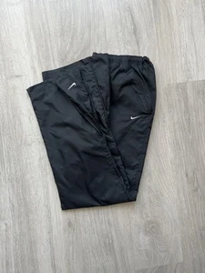 Vintage Nike Black Nylon Track Pants Joggers 00’s Double Swoosh Logo Streetwear - Picture 1 of 9