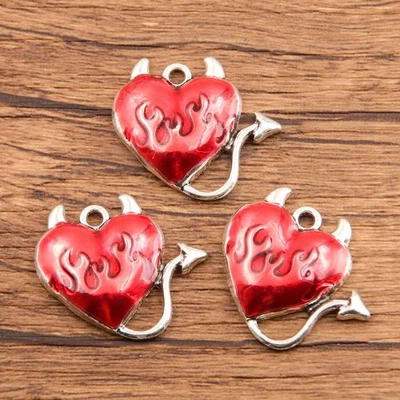 10 Шт серебристого тона эмали кровавый пылающий сердце мыши подвеска HYG62 - Изображение 1 из 4