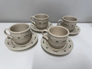 4er Set (8 Teile) Longaberger Heritage Grünteetassen & Untertassen gewebt Traditionen - Bild 1 von 15