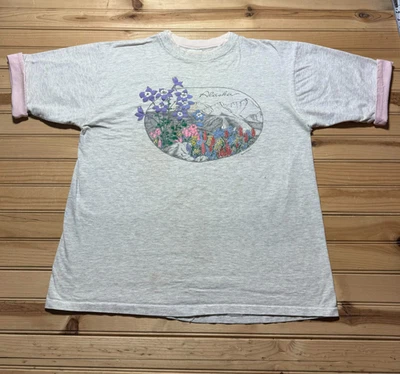 Vintage 80s 90s Alaska Wildflower Mountain Tourist Souvenir Ringer Shirt Size XL Foto 1 de 4