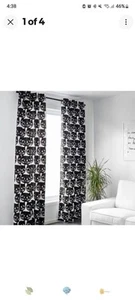Ikea Mattram Black Cat 2 Panel Pair Grommet Top Curtain Set 57" x 98" - Picture 1 of 3