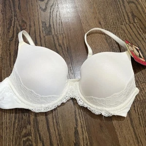 Lily of France Lace Trim Push-up Bra in White Size 34B - Picture 1 of 7