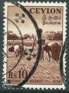 CEYLON - 1954 QEII Rs 10 Rice 'RED-BROWN & BLUFF' FU SG430 Cv £27 [A1702] - Bild 1 von 2