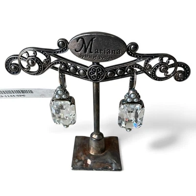 NUEVO CON ETIQUETAS Mariana Blanco Helado Corte Esmeralda Palanca Distintivo Pendientes Glam art deco Foto 1 de 4