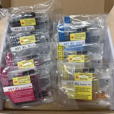 Qty 8 lc401xl ink cartridges Brother printer 2 Black 2 Cyan 2 Magenta 2Yellow - Image 1 of 2