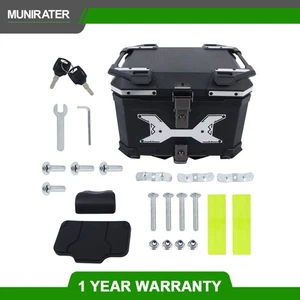 45L  Aluminum Black Hard Motorcycle Trunk With Silver Hanging Plate Rear Trunk - Picture 1 of 17