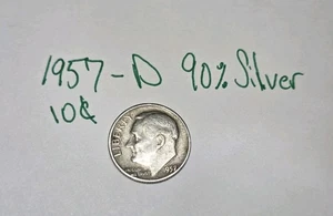 Moneda de diez centavos Roosevelt 1957-D 90 % plata  - Imagen 1 de 2
