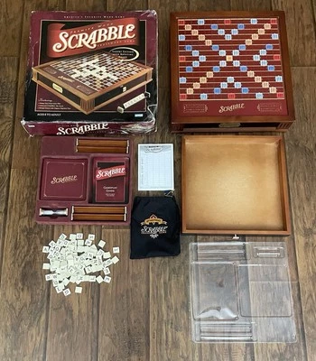 Scrabble Premier Wood Game w/ Rotating Board & Drawer 42036 — Tested & Complete - Image 1 of 4