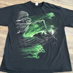 Vintage Night Rider Biker Motorrad Totenkopf schwarz T-Shirt Herren XL Flames Reaper Y2K - Bild 1 von 17