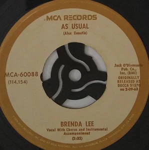 Brenda Lee As Usual / Too Many Rivers 7" Single MCA Records MCA-60088 - Picture 1 of 2