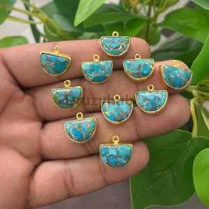 10x15 mm Forma de D Azul Cobre Turquesa Chapado en Oro Lazo Colgante Dije Conectores - Imagen 1 de 7
