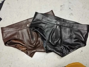 A pair of 4 Men's Brown & Black Briefs| Genuine Sheepskin Leather Underwear's 32 - Picture 1 of 8