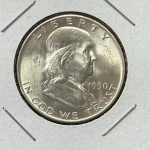 1950 D 50c UNITED STATES SILVER FRANKLIN HALF DOLLAR KM# 199 BRILLIANT LUSTER - Picture 1 of 4