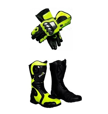 Custom Motorbike Racing  Boots Motorcycle Cowhide Leather Shoes & Gloves - Image 1 of 4