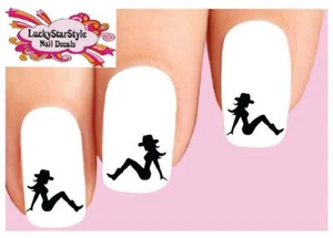 Wasserrutsche Nagel Aufkleber 20er Set - Sexy Cowgirl sitzende Silhouette - Bild 1 von 1