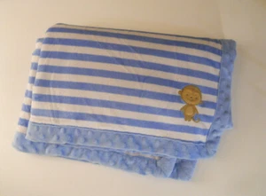 Carters Child of MineMonkey baby blanket blue white stripes Soft sherpa 30 x 40 - Picture 1 of 3