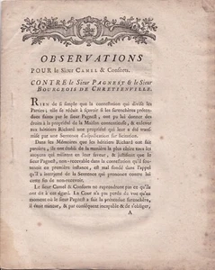✒ DROIT ENCHERES problème suite à une enchère maison rue du Berry à PARIS 1783 - Imagen 1 de 1