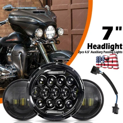 Faro LED de 7" para Harley Electra Glide Ultra Classic + par de luces de paso de 4,5" Foto 1 de 4