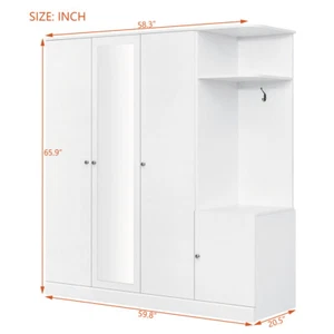 4 Doors Wardrobe Mirror Armoire Closet Storage Cabinet, Drawer, Open Shelves - Picture 1 of 13