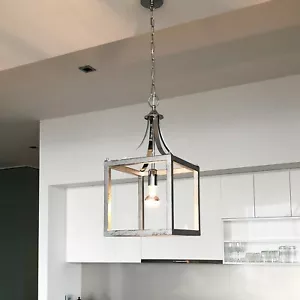 New Ivory & Deene Modern Detailed Langham Box Pendant Light Champagne and Chrome - Picture 1 of 5