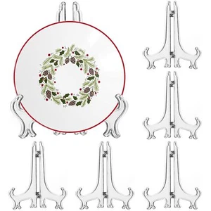 6 Pack 8 Inch Clear Plastic Easels Plate Stand Holders Picture Display for Table - Picture 1 of 6