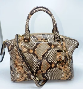 Michael Kors Riley Small Satchel Python Embossed Leather Shoulder Hand Bag NWT - Picture 1 of 9