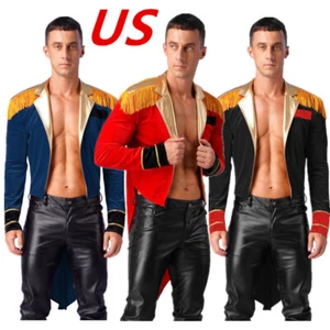 Mens Circus Ringmaster Cosplay Costume Long Sleeves Velvet Tassel Tailcoat - Picture 1 of 41