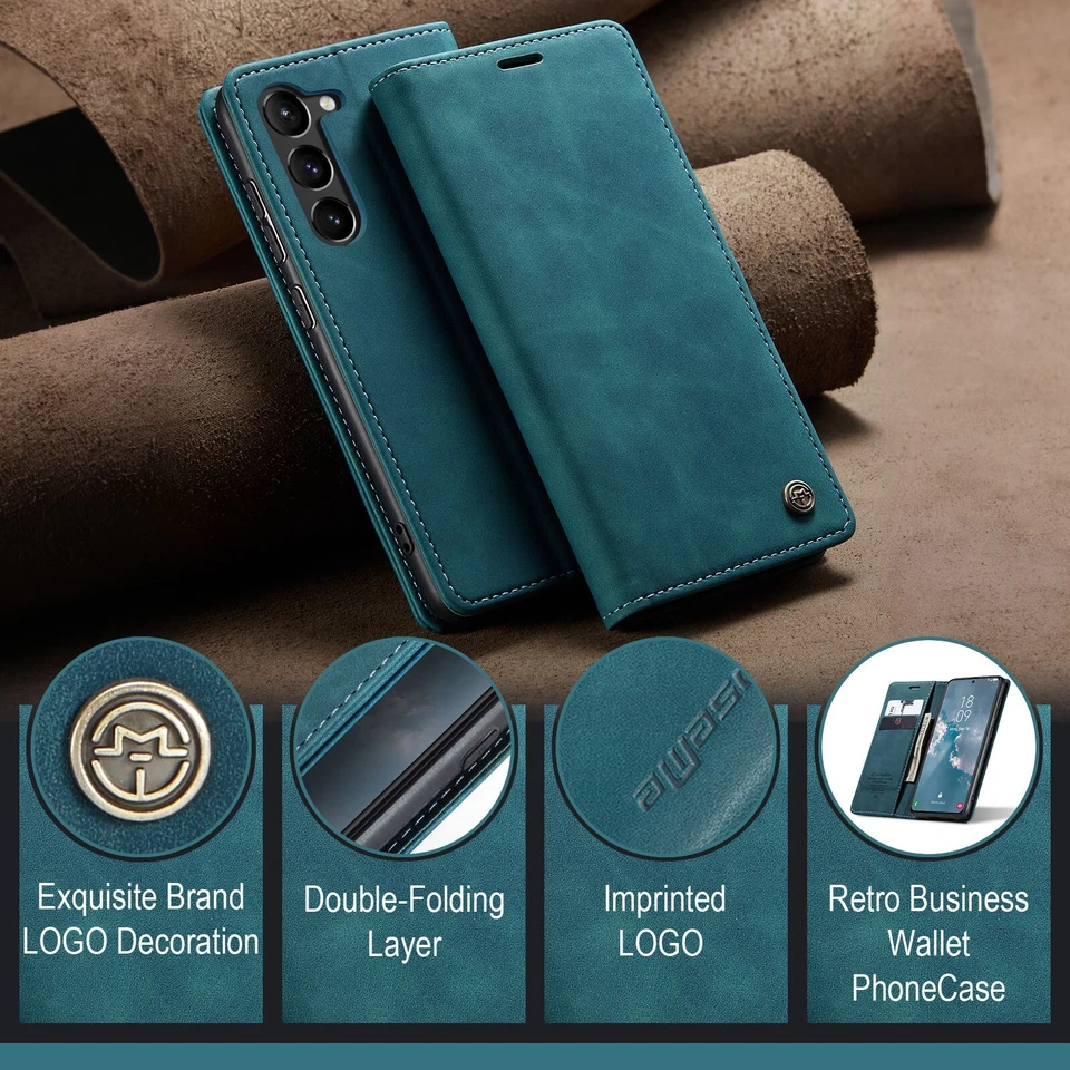 013 Premium Leather Magnetic Wallet Folding Case For iPhone 16 Pro Oppo Reno12 - Image 1 of 4
