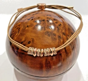 AS NEW FOSSIL ROSE GOLD TONE LEATHER RHINESTONE WRIST WRAP - ADJUSTABLE - Picture 1 of 6
