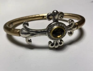 Brighton Bracelet Bangle Hinged Cross Hammered Two Tone Amber With Crystal - Picture 1 of 13