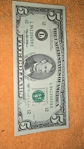 1995 Series Five Dollar Bill Near Mint L 94120659 E Lincoln USA Federal Note - Picture 1 of 16
