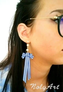 Handmade piercing stud earrings Korean style ribbon bow tie dangle gifts - Bild 1 von 3