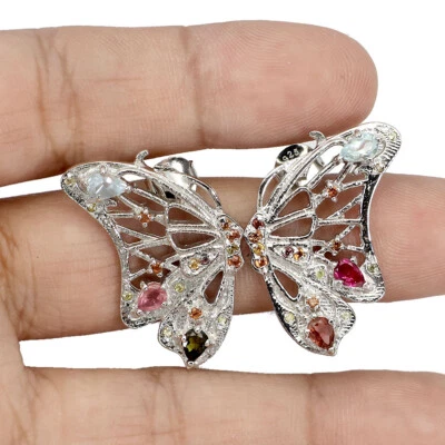 925 Orecchini Argento Sterling Pera Tormalina Zaffiro Farfalla Gemma Gioielli - Immagine 1 di 4