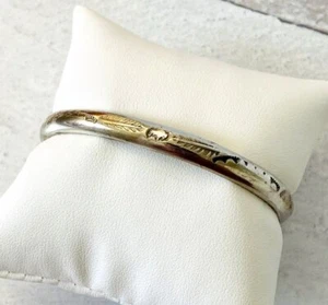Vintage Buffalo Stamp Sterling Silver Navajo Cuff Bracelet Pictorial Mark Gecko - Picture 1 of 11