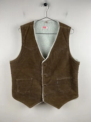 Chaleco de Pana Forrado Levi's Sherpa De Colección Marrón Western Frente a Presión Hecho en EE. UU. Talla L Foto 1 de 4
