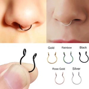 High Quality Thin Septum Fake Nose Clip Ring Stud No Piercing 1pc - Picture 1 of 6