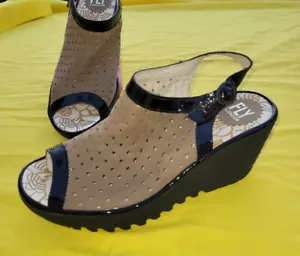 Fly London Perf Khaki Nubuck Leather Ankle Strap Wedge Sandal-Euro 38/US 7.5-8 - Picture 1 of 14