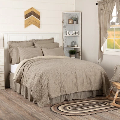 Sawyer Mill Charcoal Ticking Stripe Queen Quilt Country Farmhouse - Image 1 of 4