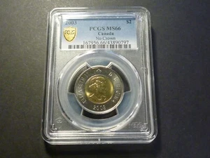 GEM: 2003 New Efiigy (no crown) business strike $2 PCGS MS-66 Gold Shield - Bild 1 von 4