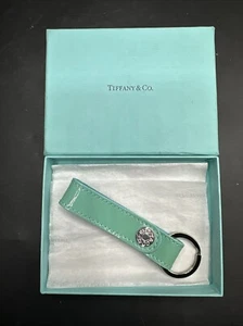 Tiffany & Co. RARE 1837 Patent Leather Blue Snap Key Ring Keychain New In Box - Picture 1 of 6