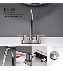 KENES 4” 2 Handle Centerset Bathroom Faucet Brushed Nickel - Pop Up Drain NEW - Picture 1 of 7